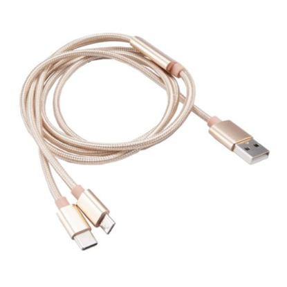 Picture of Akasa 2-in-1 USB 2.0 Type-A to Micro-B /  Type-C Cable, 1.2m Braided, Gold