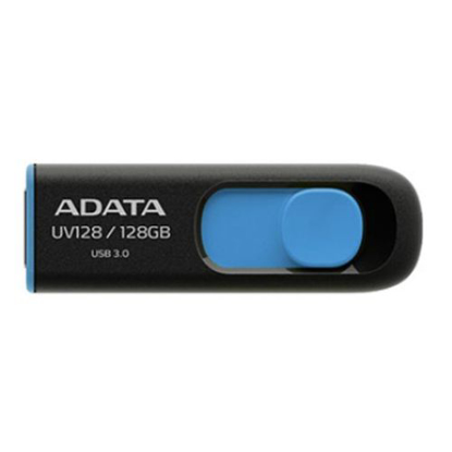 Picture of ADATA 128GB USB 3.0 Memory Pen, UV128, Retractable, Capless, Black & Blue