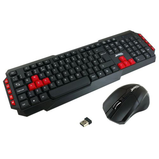 Picture of Jedel WS880 Wireless Gaming Desktop Kit, Nano USB, Multimedia Keyboard with Red Colour Coded Keys, 800-2000 DPI Mouse