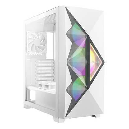Picture of Antec DF800 FLUX Gaming Case w/ Glass Window, ATX, 5 x Fans (3 Front ARGB), Geometrical Mesh & Mirror Front, LED Control Button, White