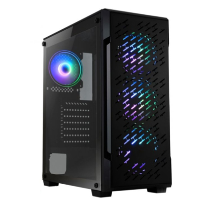 Picture of CiT Crossfire Gaming Case w/ Glass Window, ATX, 4 ARGB Fans (3 Front, 1 Back), LED Button, PSU Shroud, High Airflow Front, Mesh Top
