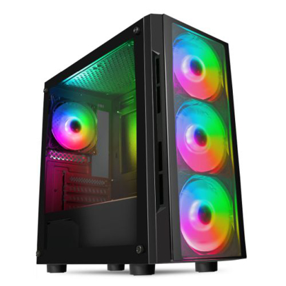 Picture of CiT Flash RGB Gaming Case w/ Glass Side & Front, Micro ATX, 4 ARGB Fans, LED Control Button, 240mm Radiator Support