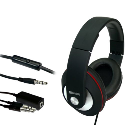 Picture of Sandberg (125-86) Play and Go Headset, 40mm Driver, Inline Microphone, 3.5mm Jack, Red & Black, 5 Year Warranty