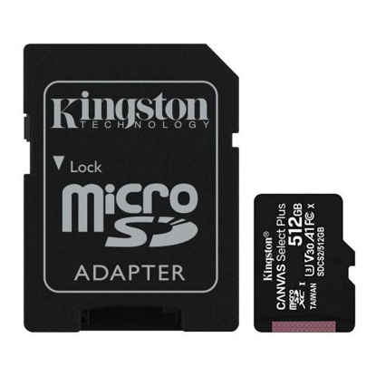 Picture of Kingston 512GB Canvas Select Plus Micro SD Card with SD Adapter, UHS-I Class 10 with A1 App Performance