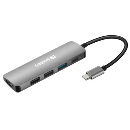 Picture of Sandberg (136-32) USB-C 5-in-1 Docking Station - USB-C (up to 100W), HDMI, VGA, 1 x USB 3.0, 2 x USB 2.0, Aluminium, 5 Year Warranty