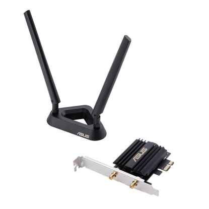 Picture of Asus (PCE-AX58BT) AX3000 (574+2402) Wireless Dual Band PCI Express Wi-Fi 6 Adapter, Bluetooth 5.0,  WPA3, OFDMA & MU-MIMO, External Base