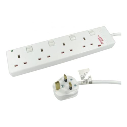 Picture of Spire Mains Power Multi Socket Extension Lead, 4-Way, 3M Cable, Surge Protected, Individually Switched