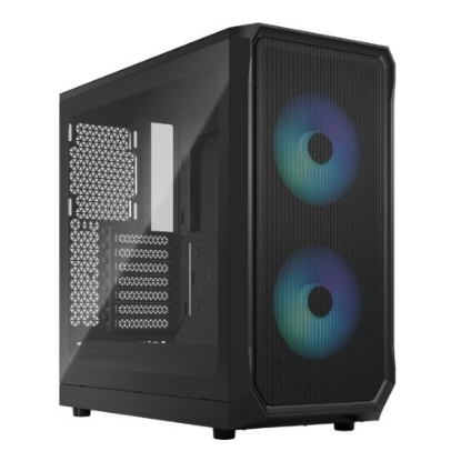 Picture of Fractal Design Focus 2 RGB (Black TG) Gaming Case w/ Clear Glass Window, ATX, 2 RGB Fans, RGB controller, Mesh Front, Innovative Shroud System