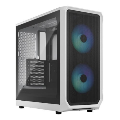 Picture of Fractal Design Focus 2 RGB (White TG) Gaming Case w/ Clear Glass Window, ATX, 2 RGB Fans, RGB controller, Mesh Front, Innovative Shroud System