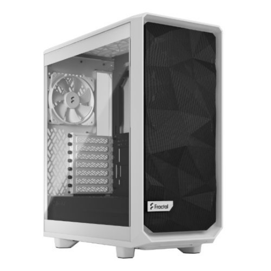 Picture of Fractal Design Meshify 2 Compact Lite (White TG) Gaming Case w/ Clear Glass Window, ATX, Angular Mesh Front, 3 Fans