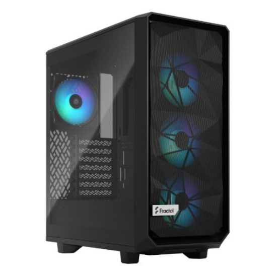 Picture of Fractal Design Meshify 2 Compact Lite RGB (Black TG) Gaming Case w/ Light Tint Glass Window, ATX, Angular Mesh Front, 4 RGB Fans, RGB Controller