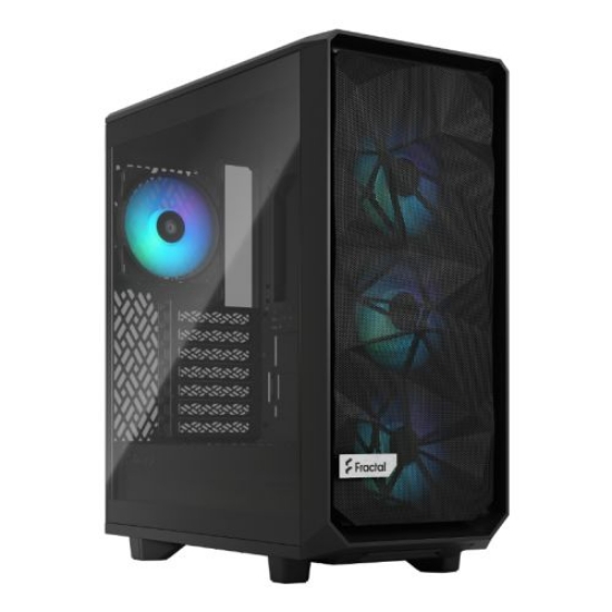 Picture of Fractal Design Meshify 2 Compact RGB (Black TG) Gaming Case w/ Light Tint Glass Window, ATX, Angular Mesh Front, 4 RGB Fans, RGB Controller, USB-C