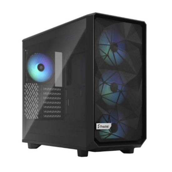 Picture of Fractal Design Meshify 2 Lite RGB (Black TG) Gaming Case w/ Light Tint Glass Window, E-ATX, Angular Mesh Front, 4 RGB Fans, RGB Controller