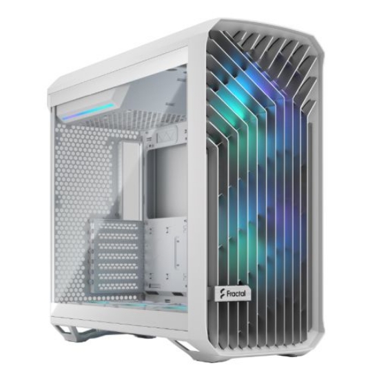 Picture of Fractal Design Torrent (White RGB TG) Gaming Case w/ Clear Glass Window, E-ATX, 5 ARGB Fans, Fan Hub, RGB Strip on PSU Shroud, Front Grille, USB-C