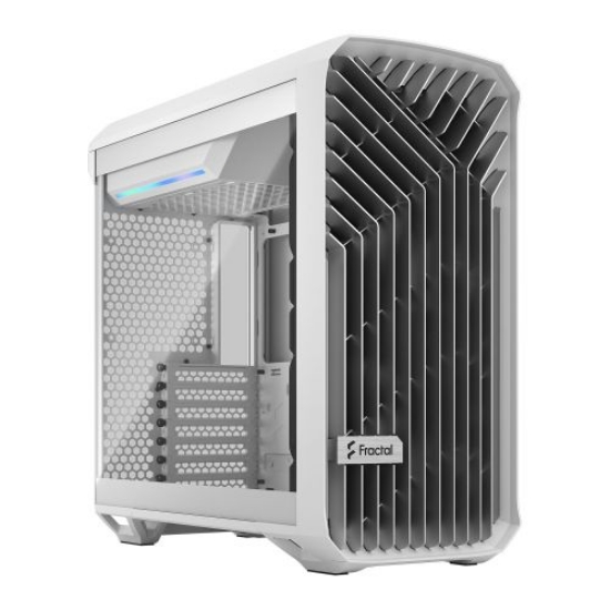 Picture of Fractal Design Torrent Compact (White TG) Gaming Case w/ Clear Glass Window, E-ATX, 2 Fans, Fan Hub, RGB Strip on PSU Shroud, Front Grille, USB-C