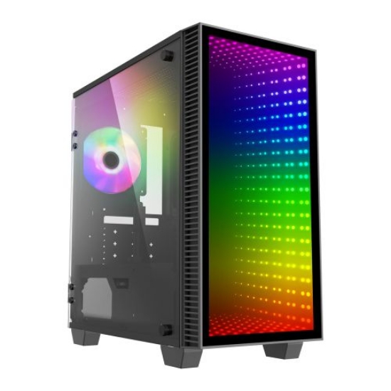 Picture of GameMax Abyss Mini ARGB Gaming Case w/ Glass Window, Micro ATX, Infinity Mirror ARGB Front, Rear RGB Fan, ARGB PWM Hub, LED Buttons, Black