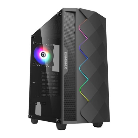 Picture of GameMax Diamond ARGB Gaming Case w/ Glass Window, ATX, ARGB Strip & Angled Pattern Front, Rear RGB Fan, LED Button, Black