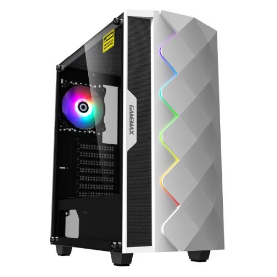 Picture of GameMax Diamond ARGB Gaming Case w/ Glass Window, ATX, ARGB Strip & Angled Pattern Front, Rear RGB Fan, LED Button, White