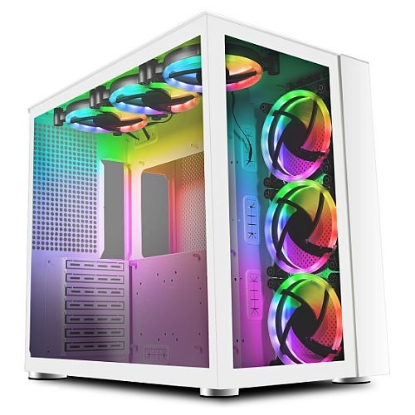 Picture of GameMax Infinity Gaming Case w/ Glass Side & Front, ATX, Dual Chamber, 6x Dual-Ring ARGB Fans inc., RF Remote Control, USB-C, Full White