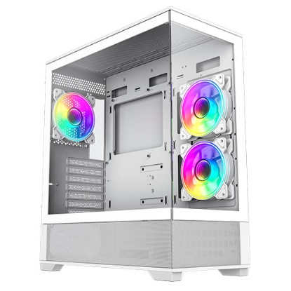 Picture of GameMax Vista ATX Gaming Case w/ Glass Side & Front, Mesh Panelling, 3x Infinity ARGB Fans, ARGB PWM Fan Hub, White