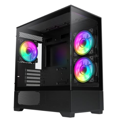 Picture of GameMax Vista Micro ATX Gaming Case w/ Glass Side & Front, Mesh Panelling, 3x Infinity ARGB Fans, ARGB PWM Fan Hub, Black