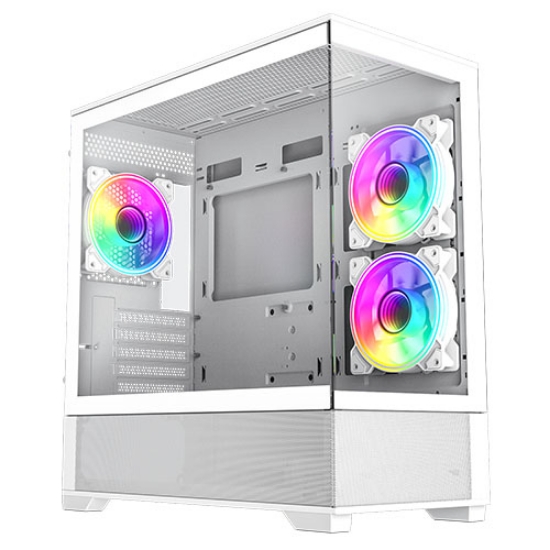 Picture of GameMax Vista Micro ATX Gaming Case w/ Glass Side & Front, Mesh Panelling, 3x Infinity ARGB Fans, ARGB PWM Fan Hub, White