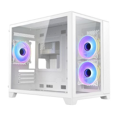 Picture of Vida Akira White ARGB Gaming Case w/ Glass Front & Side, Micro ATX, 3x ARGB Fans, 6-Port ARGB PWM Fan Hub