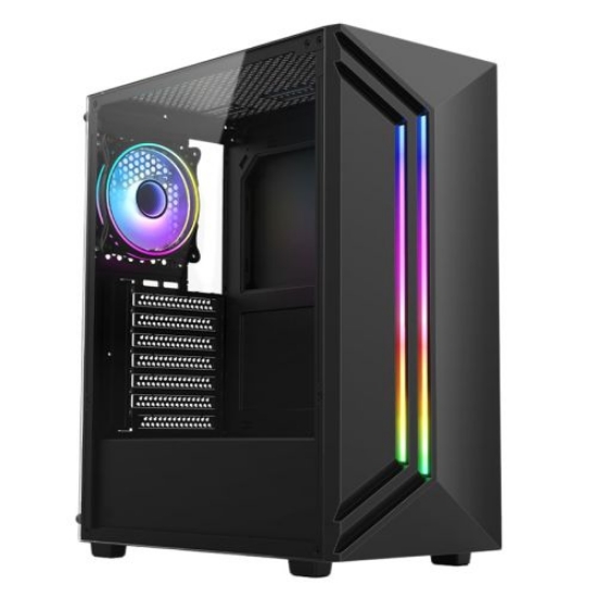 Picture of Vida Apollo Black ARGB Gaming Case w/ Glass Window, ATX, Rear ARGB Fan, Front LED Strips