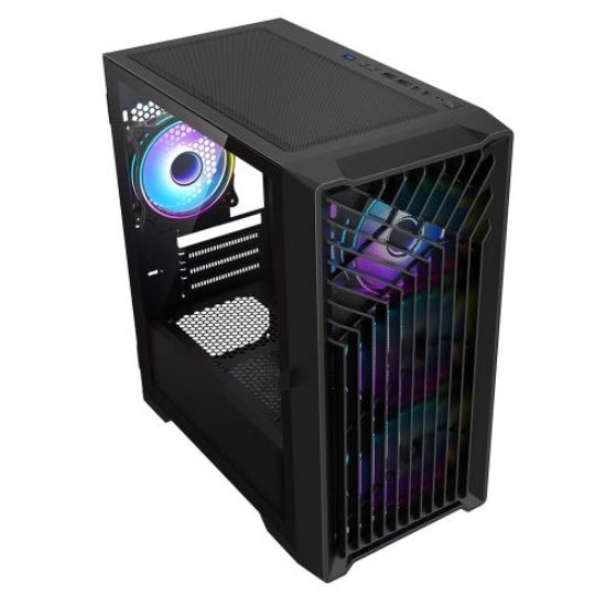 Picture of Vida Cyclone Black ARGB Gaming Case w/ Glass Window, Micro ATX, 4x ARGB Fans, Grill/Mesh Front