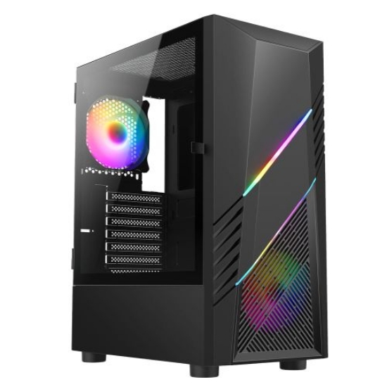 Picture of Vida Eos Black ARGB Gaming Case w/ Glass Window, ATX, 2x ARGB Fans, Front LED Strips