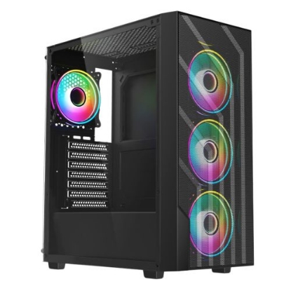 Picture of Vida Sirocco Black ARGB Gaming Case w/ Glass Window, ATX, 4x ARGB Fans, Mesh Front