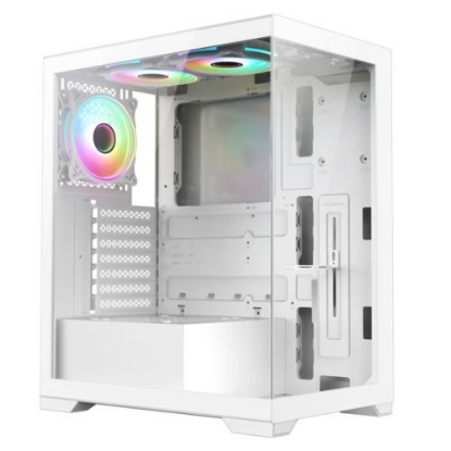 Picture of Vida Vetro White ARGB Gaming Case w/ Glass Front & Side, ATX, 3x ARGB Fans, 6-Port PWM ARGB Fan Hub