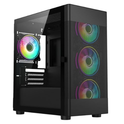 Picture of Vida Zephyr Black ARGB Gaming Case w/ Glass Window, Micro ATX, 4x ARGB Fans, Mesh Front