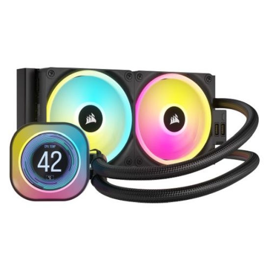 Picture of Corsair H100i iCUE LINK LCD 240mm RGB Liquid CPU Cooler, QX120 RGB Fans, Personalised LCD Screen, iCUE LINK Hub Included, Black