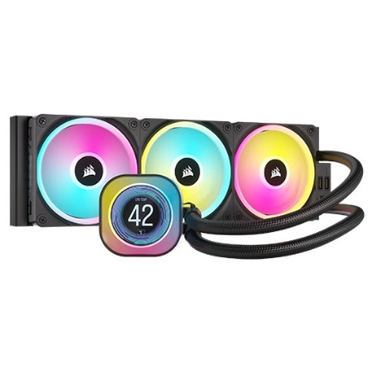 Picture of Corsair H150i iCUE LINK LCD 360mm RGB Liquid CPU Cooler, QX120 RGB Fans, Personalised LCD Screen, iCUE LINK Hub Included, Black