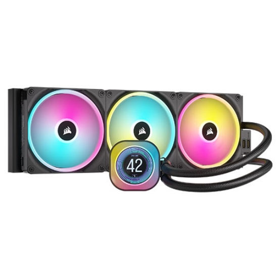 Picture of Corsair H170i iCUE LINK LCD 420mm RGB Liquid CPU Cooler, QX140 RGB Fans, Personalised LCD Screen, iCUE LINK Hub Included, Black