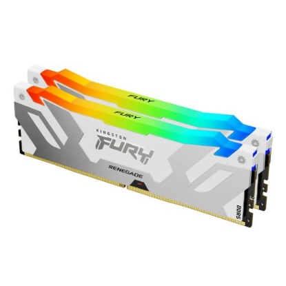 Picture of Kingston Fury Renegade RGB 32GB Kit (2 x 16GB), DDR5, 7600MHz, CL38, 1.45V, ECC, XMP 3.0, PMIC, DIMM Memory, White/Silver