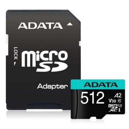 Picture of ADATA Premier Pro 512GB SDXC Card with SD Adapter, UHS-I Class 10 (U3), V30 Video Speed (4K), R/W 100/80 MB/s