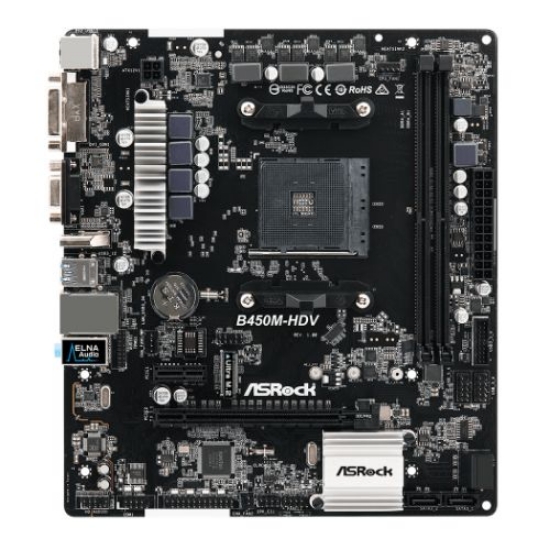 Picture of Asrock B450M-HDV R.40, AMD B450, AM4, Micro ATX, 2 DDR4, VGA, DVI, HDMI, M.2