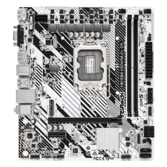 Picture of Asrock H610M-HDV/M.2+ D5, Intel H610, 1700, Micro ATX, 2 DDR5, VGA, HDMI, DP, PCIe4, 1x M.2