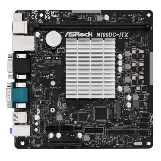 Picture of Asrock N100DC-ITX, Integrated Intel Quad-Core N100, Mini ITX, 1 DDR4, VGA, HDMI, DC Jack, Fanless Design, 1x M.2