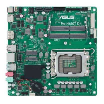 Picture of Asus PRO H610T D4-CSM - Corporate Stable Model, Intel H610, 1700, Thin Mini ITX, 2 DDR4 SO-DIMM, HDMI, DP, LVDS, 19v DC in, 1x M.2