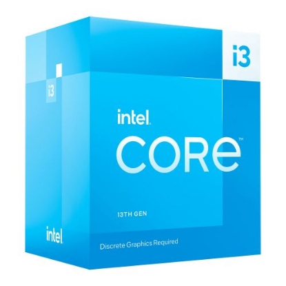 Picture of Intel Core i3-13100F CPU, 1700, 3.4 GHz (4.5 Turbo), Quad Core, 60W (89W Turbo), 10nm, 12MB Cache, Raptor Lake, No Graphics