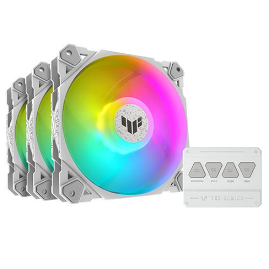 Picture of Asus TUF Gaming TF120 ARGB 12cm PWM Case Fans (3 Pack), Fluid Dynamic Bearing, Double-layer LED Array, Up to 1900 RPM, ARGB Hub included, White Edition