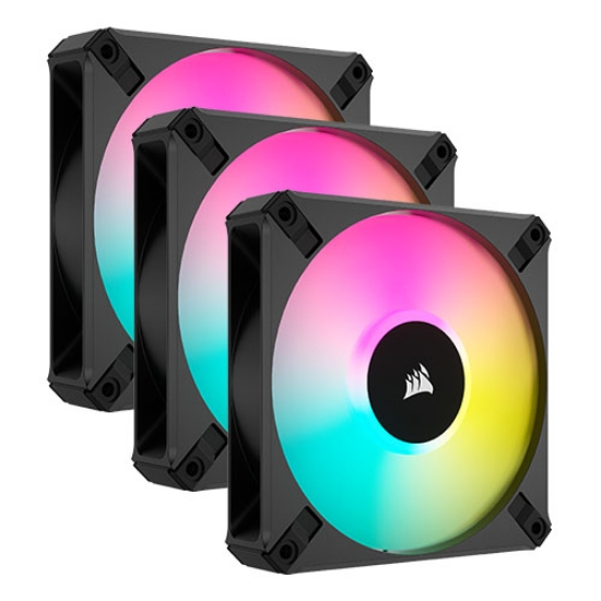 Picture of Corsair iCUE AF120 RGB ELITE 12cm PWM Case Fans x3, 8 ARGB LEDs, FDM Bearing, 550-2100 RPM, RGB Controller Included, Black, 3 Pack