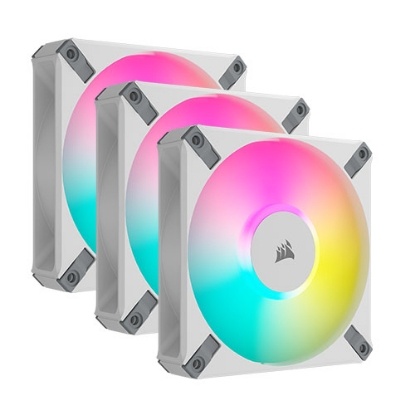 Picture of Corsair iCUE AF120 RGB ELITE 12cm PWM Case Fans x3, 8 ARGB LEDs, FDM Bearing, 550-2100 RPM, RGB Controller Included, White, 3 Pack