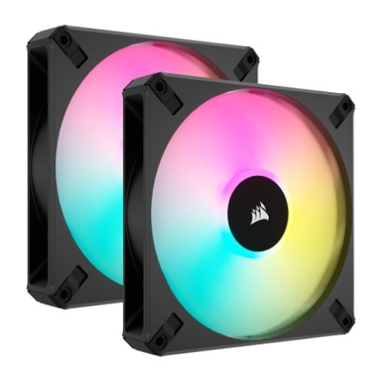 Picture of Corsair iCUE AF140 RGB ELITE 14cm PWM Case Fans x2, 8 ARGB LEDs, FDM Bearing, 500-1700 RPM, Black, RGB Controller Included, 2 Pack