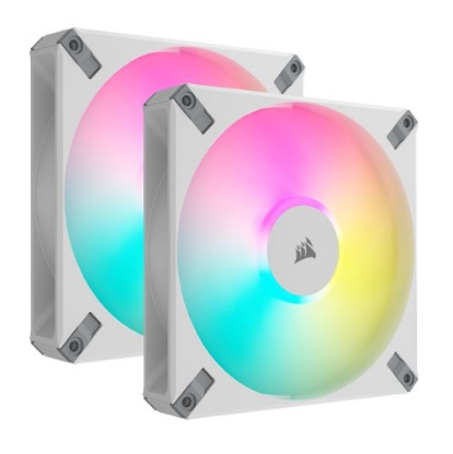 Picture of Corsair iCUE AF140 RGB ELITE 14cm PWM Case Fans x2, 8 ARGB LEDs, FDM Bearing, 500-1700 RPM, White, RGB Controller Included, 2 Pack