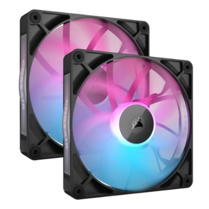 Picture of Corsair iCUE LINK RX140 RGB 14cm PWM Case Fans (2 Pack), 8 ARGB LEDs, Magnetic Dome Bearing, 1700 RPM, iCUE LINK Hub Included, Black