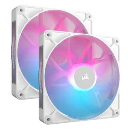 Picture of Corsair iCUE LINK RX140 RGB 14cm PWM Case Fans (2 Pack), 8 ARGB LEDs, Magnetic Dome Bearing, 1700 RPM, iCUE LINK Hub Included, White